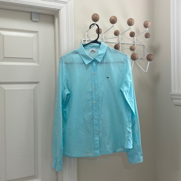 Lacoste Tops - LACOSTE - Casual Sheer Y2K Style Button Down - Light Blue - Large